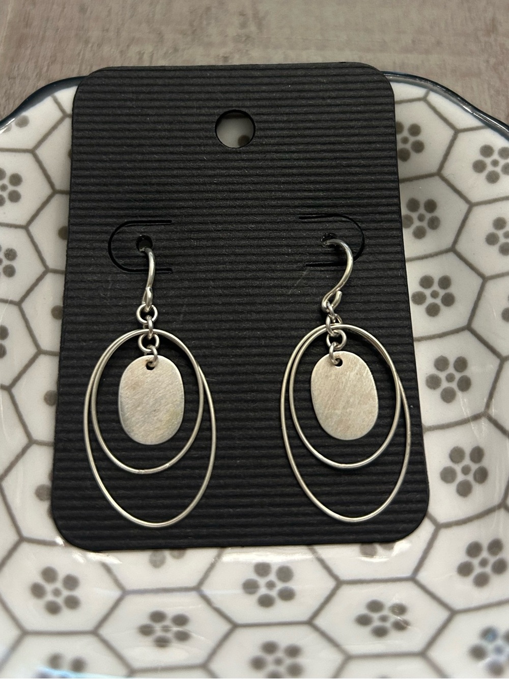 925 Silver Oval Drop Hoop Earrings - Women Jewelry